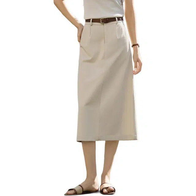 沫晗依美 通勤简约舒适休闲长裙 女款 米灰色