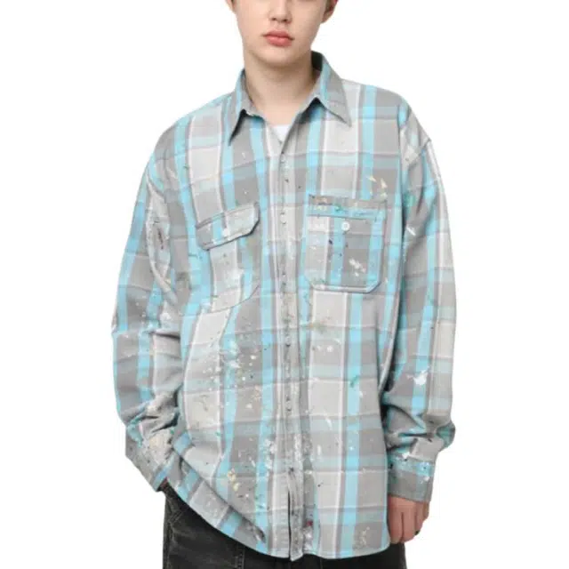 bowwow FW25 PAINTER'S PAINT STAINED FLANNEL SHIRT