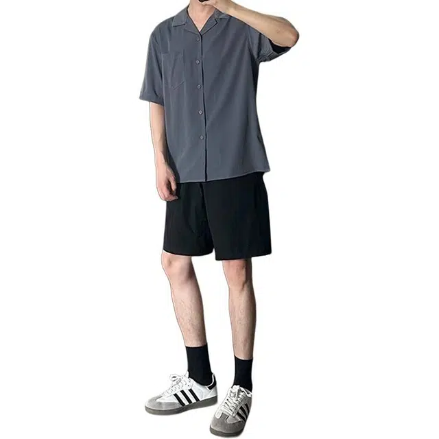 单爵 纯色美式复古尼龙速干男款系带五分休闲短裤 男女同款