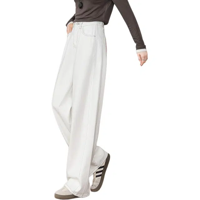 惟熙 拼接侧缝高腰拖地长裤牛仔裤 女款