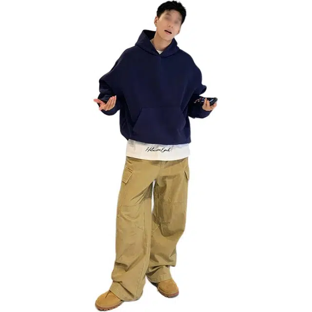 单爵 连帽上衣男秋季硬挺美式外套复古短宽帽衫卫衣 男女同款