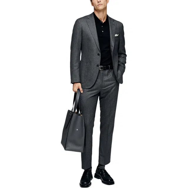 丹宁哲学 羊毛定制级半麻衬纯色长袖平驳领标准便服单西西装 男款