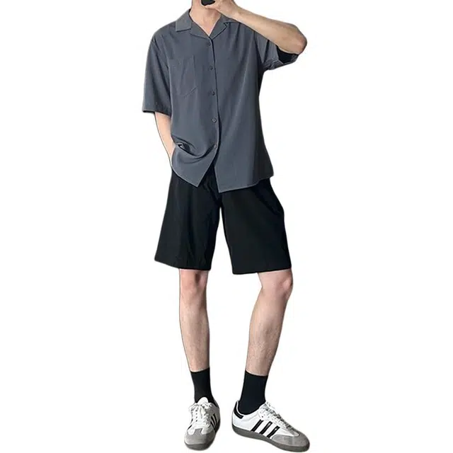 单爵 纯色美式复古尼龙速干男款系带五分休闲短裤 男女同款