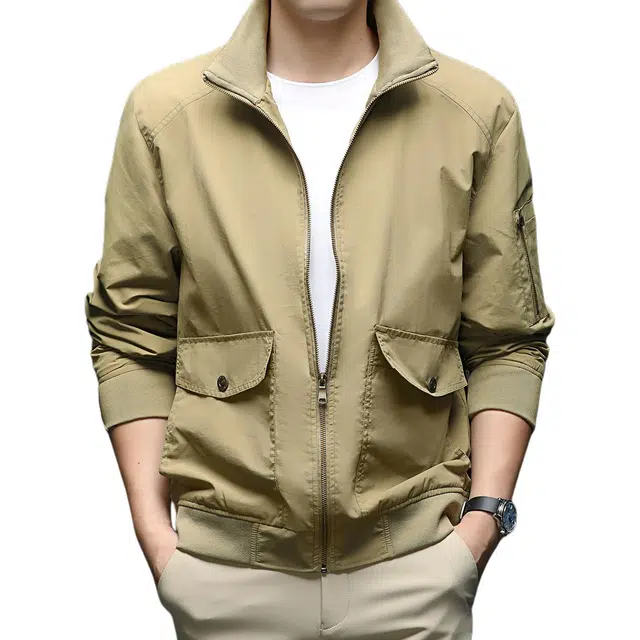 卡丹狄诺 男士纯色基础山系户外宽松飞行工装外套男拉链通勤高街茄克衫男舒适春秋季休闲夹克 男款