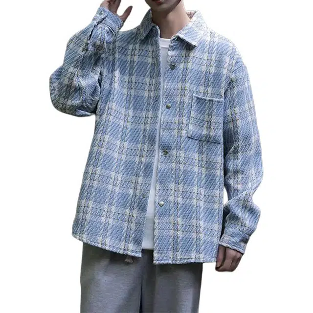 拓菲 小香风外套男春秋季高级感美式潮流高街男装黑白格子衬衫衣服夹克 男女同款