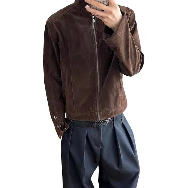 单爵 美式复古绒皮哈灵顿立领外套男款秋季高级感夹克 男女同款