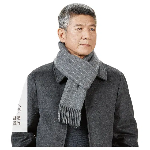 恒源祥 秋冬季保暖竖条 山羊绒 绒线围巾 男款