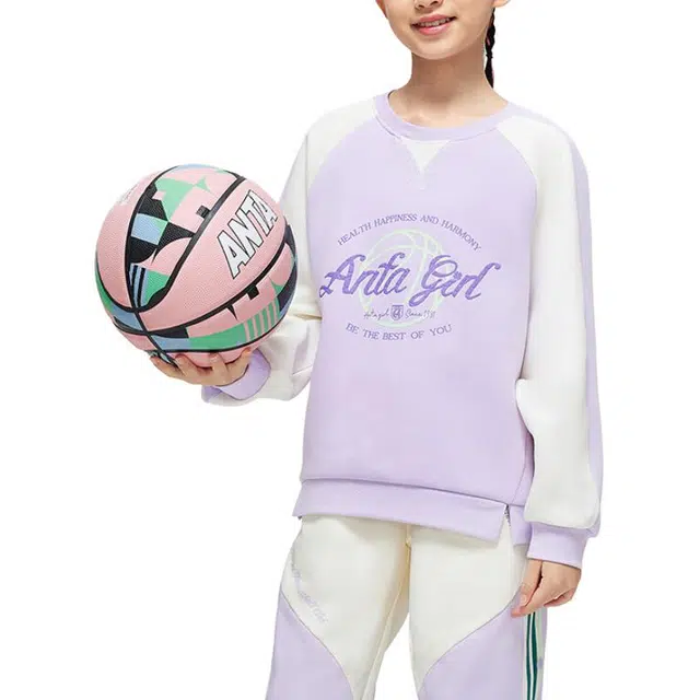 安踏儿童 字母针织百搭圆领套头卫衣 儿童款 季风紫