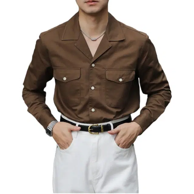 大格子与黑猫 英伦复古巴领宽松日常美式咔叽棉休闲痞帅有型绅士长袖衬衣男衬衫 男款