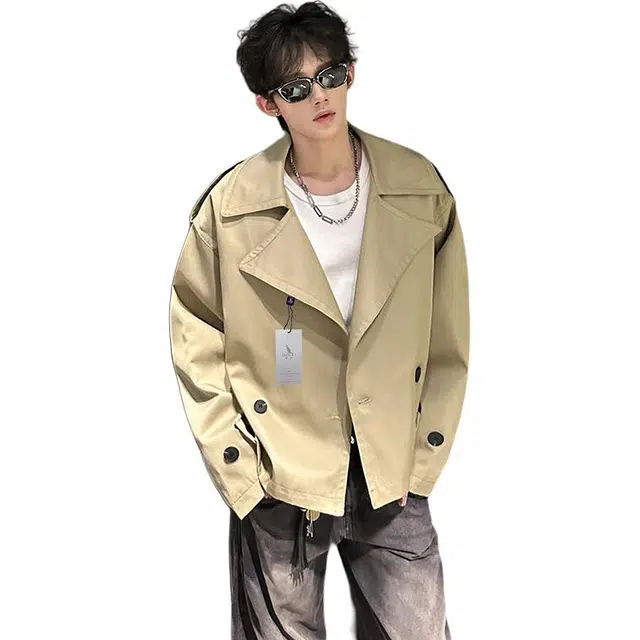 袋鼠 复古老钱风高级感时尚经典质感大翻领风衣外套百搭舒适廓形宽肩短款夹克 男女同款
