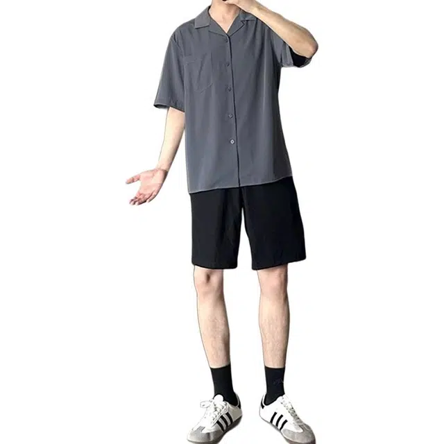 单爵 纯色美式复古尼龙速干男款系带五分休闲短裤 男女同款