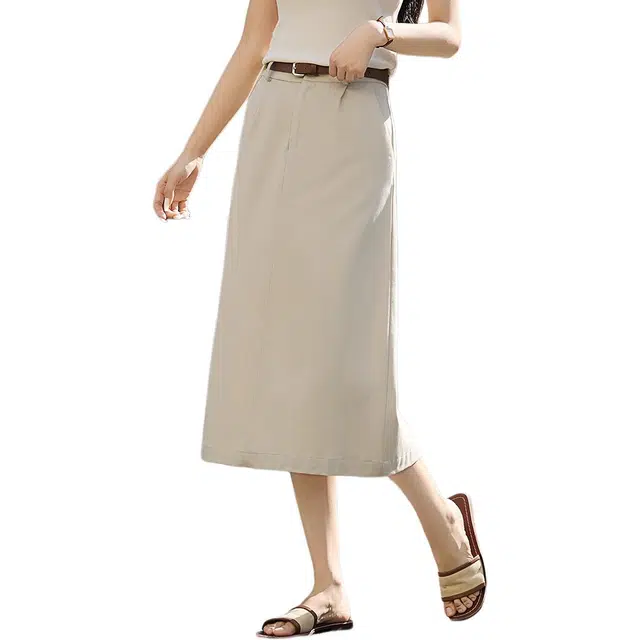 沫晗依美 通勤简约舒适休闲长裙 女款 米灰色