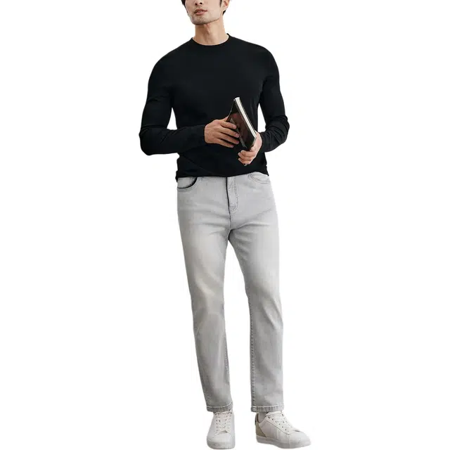 丹宁哲学 抑菌舒适纱线纯色常规长袖半高领修身型套头针织衫 男款