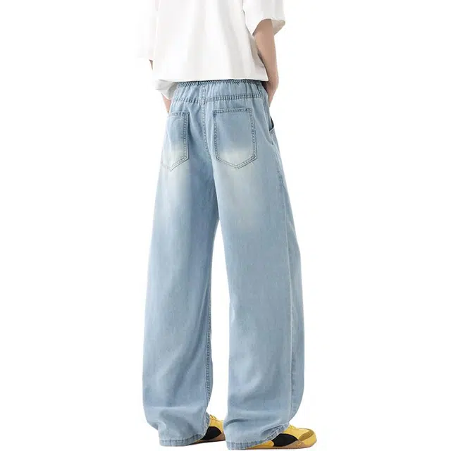 单爵 莱赛尔夏季薄款高个子加长裤子冰丝休闲直筒裤牛仔裤 男女同款