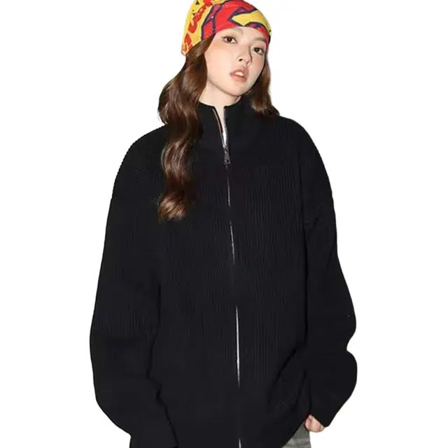 八哥 美式高街慵懒风高级感松弛无性别主义日常通勤户外百搭宽松休闲开衫拉链简约复古圆领落肩舒适长袖针织衫 男女同款