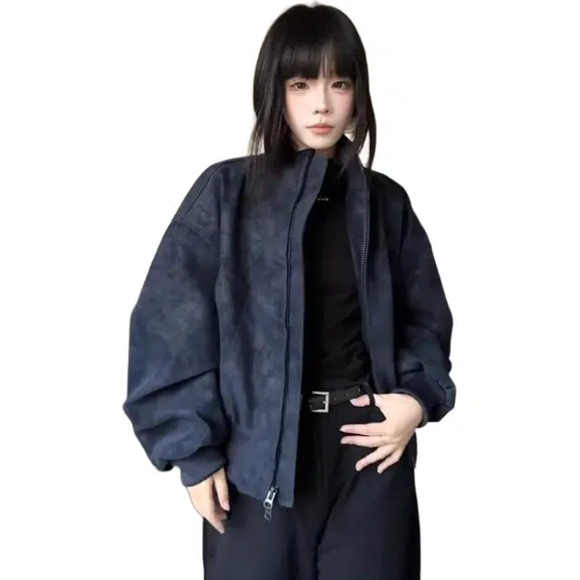 单爵 美式扎染机车皮衣外套男款教练飞行员短款立领夹克 男女同款