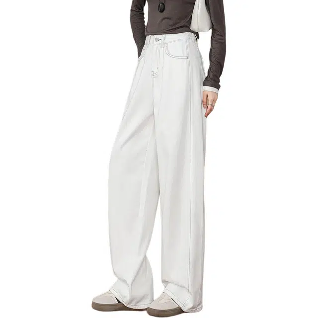 惟熙 拼接侧缝高腰拖地长裤牛仔裤 女款