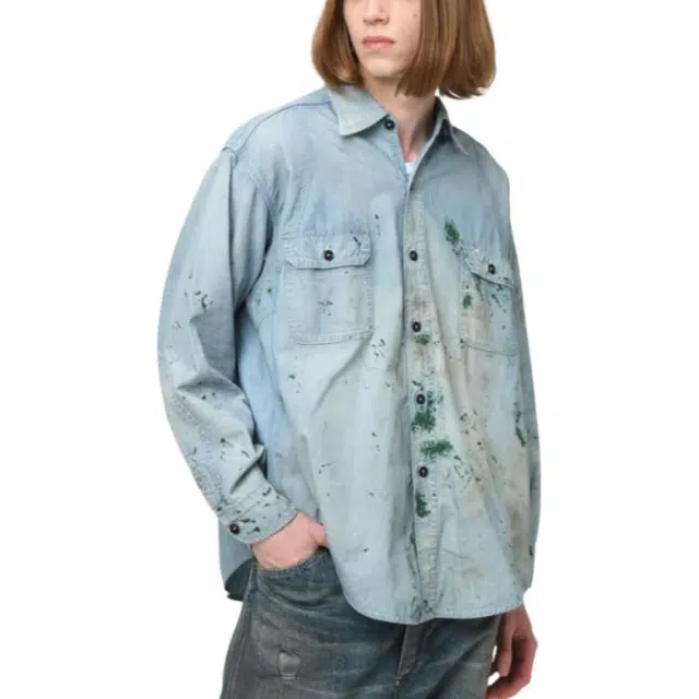 bowwow FW25 PAINT STAINED CHAMBRAY SHIRT VENT HOLES