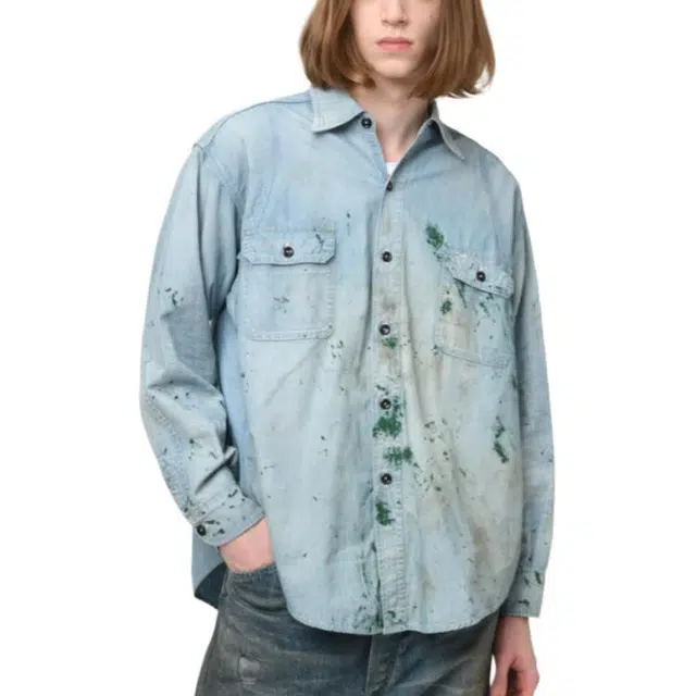 bowwow FW25 PAINT STAINED CHAMBRAY SHIRT VENT HOLES
