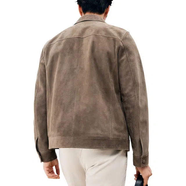 丹宁哲学 灯芯绒纹理新西兰绵羊皮复古纯色翻领直筒型皮衣 男款