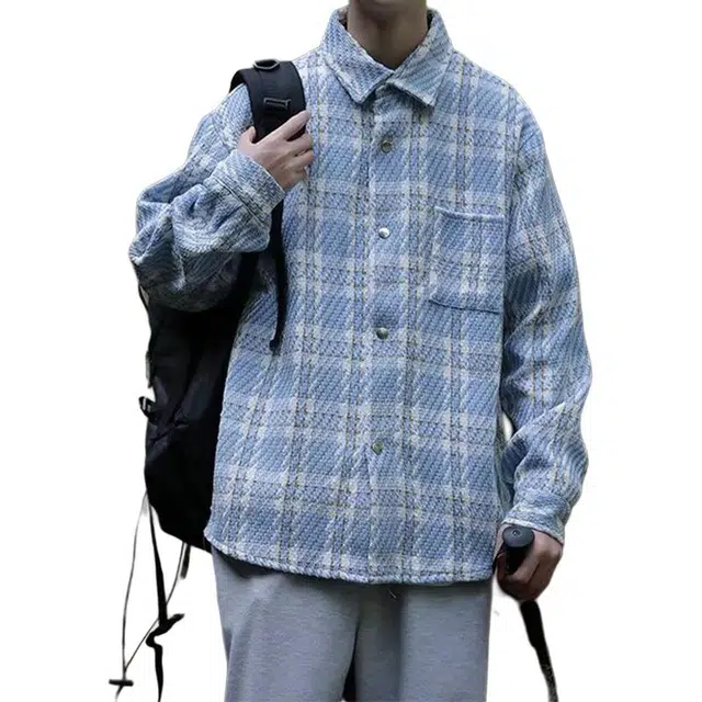 拓菲 小香风外套男春秋季高级感美式潮流高街男装黑白格子衬衫衣服夹克 男女同款