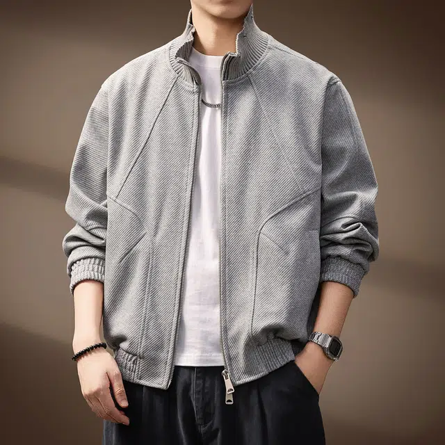 贵色 穿搭美式高街风复古运动潮流百搭拼接纹理休闲立领夹克外套 男女同款