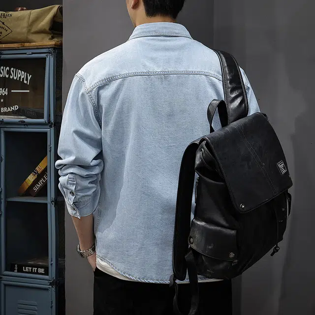 前进牛 美式休闲经典复古潮牌通勤风潮流运动学院风宽松简约长袖牛仔外套 男款