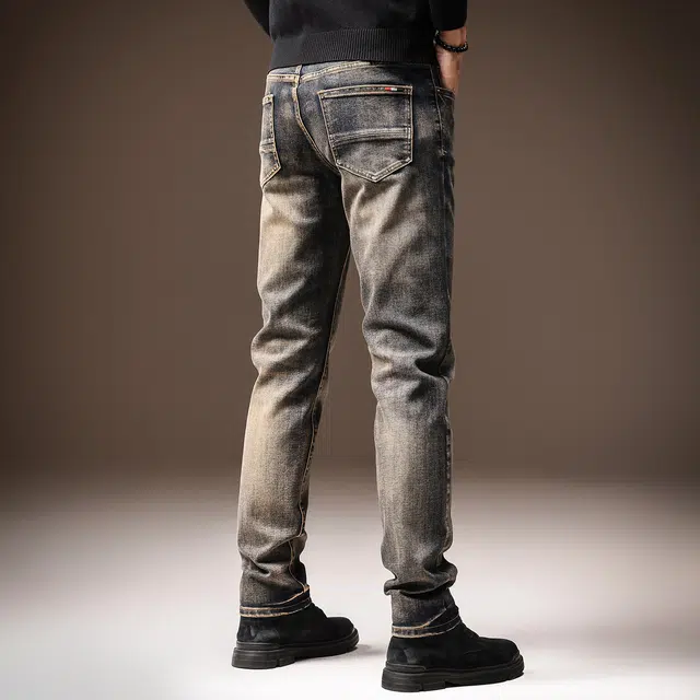 贵色 秋季 美式百搭时尚潮流休闲舒适直筒弹力小脚长裤牛仔裤 男女同款