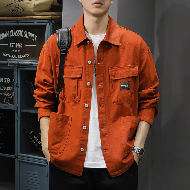 前进牛 美式重磅休闲翻领工装夹克猎装休闲衬衫多口袋硬汉风纯棉伐木夹克多巴胺城市机能潮流未来主义痞帅休闲长袖上衣牛仔外套 男款