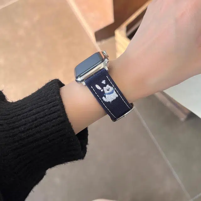 卫欣 苹果适用 手表表带 牛仔材质 小狗星星牛仔表带男女通用