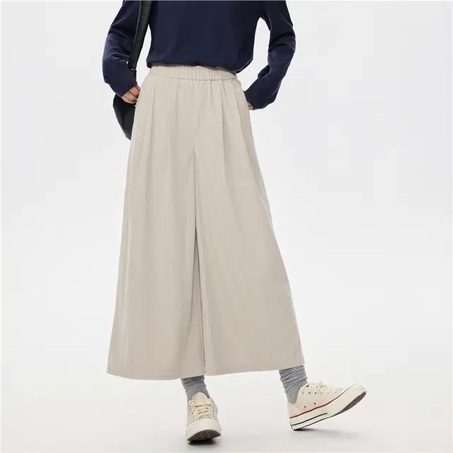 佐丹奴 裙裤灯芯绒压褶松紧腰松弛感九分阔腿裤休闲裤 女款