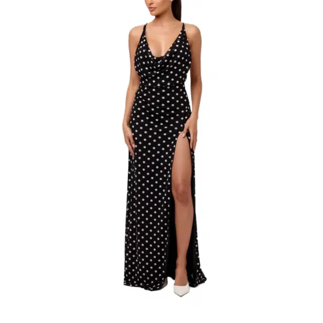 NAKED WARDROBE Dot Cowl Neck Maxi Dress Mesh