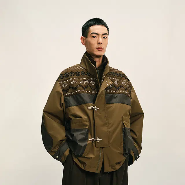 速写 休闲宽松立领长袖保暖羽绒服 男款