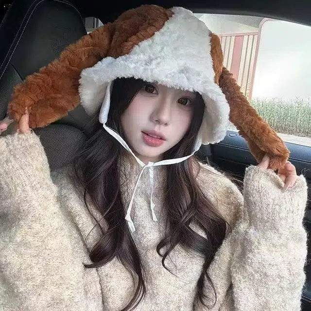 恩僾德 可爱比格犬 秋冬保暖百搭 显脸小卡通加厚 聚酯纤维 绒线帽 男女同款情侣款