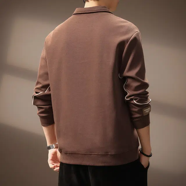 贵色 美式复古青少年学院风重磅半拉链长袖撞色拼接立体裁剪设计休闲翻领上衣宽松卫衣 男女同款