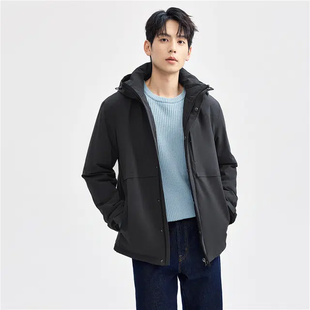 佐丹奴 棉衣外套破骨多口袋拉链连帽夹克棉服 男款