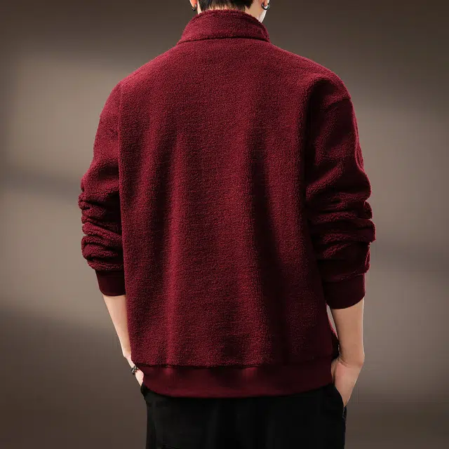 贵色 美式潮流羊羔绒棉长袖舒适柔软潮牌复古风穿搭休闲拼接拼色创意设计休闲立领上衣绒感外套 男女同款