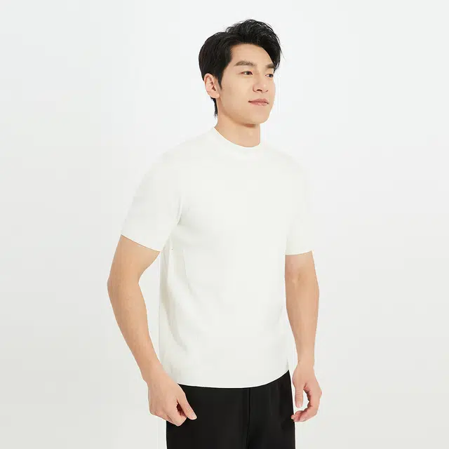 利郎 都市休闲纯色短袖打底衫质感毛衣 男款