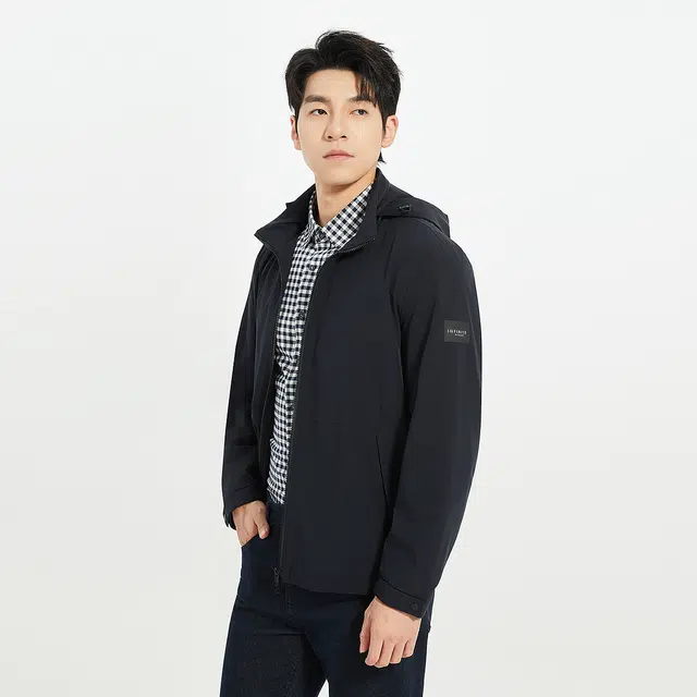 利郎 商务连帽夹薄棉休闲纯色质感简约秋季风衣 男款