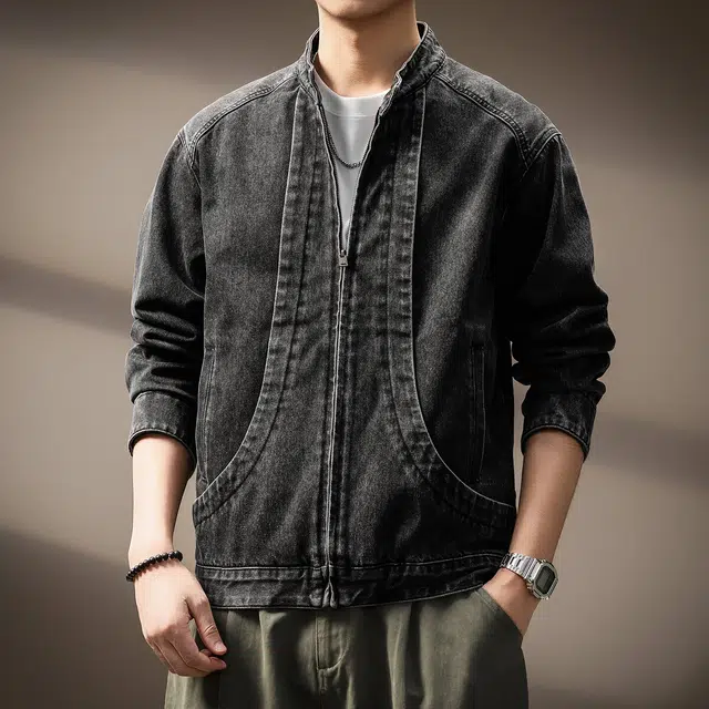 贵色 美式复古阿美咔叽风水洗做旧工装立领外套潮牌高街痞帅耐磨耐脏日常穿搭拼接上衣夹克 男女同款