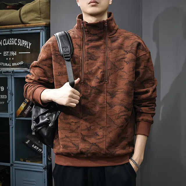 前进牛 秋季美式经典复古潮流高端长袖极简风潮牌双拉链立领痞帅宽松休闲户外百搭上衣卫衣 男款