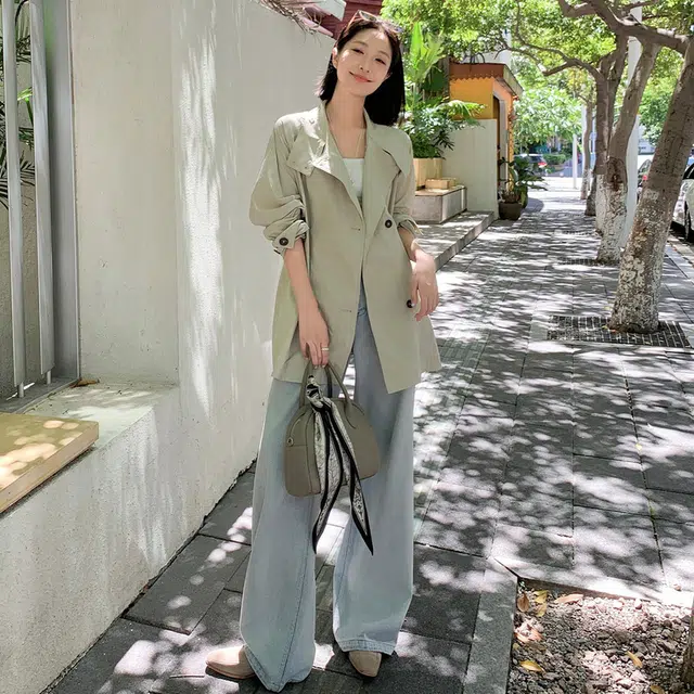 美洋 密苏里防晒 简约系带纯色立领休闲宽松长袖风衣 女款 浅卡其