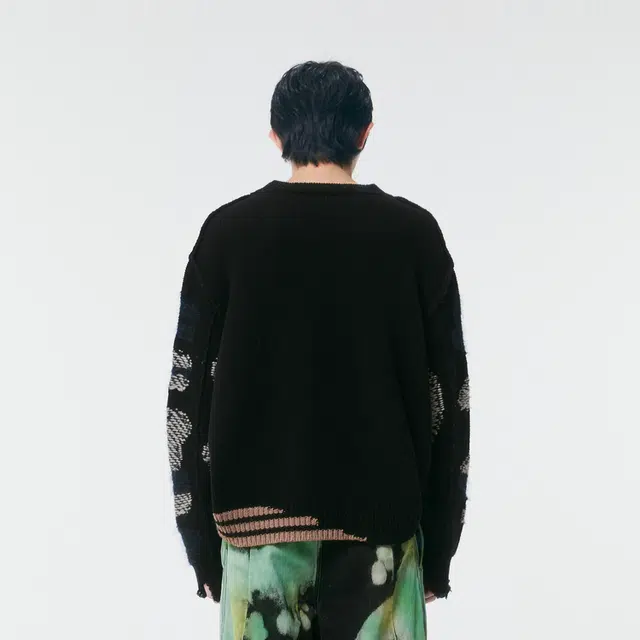 速写 色块流苏圆领长袖毛衣 男女同款