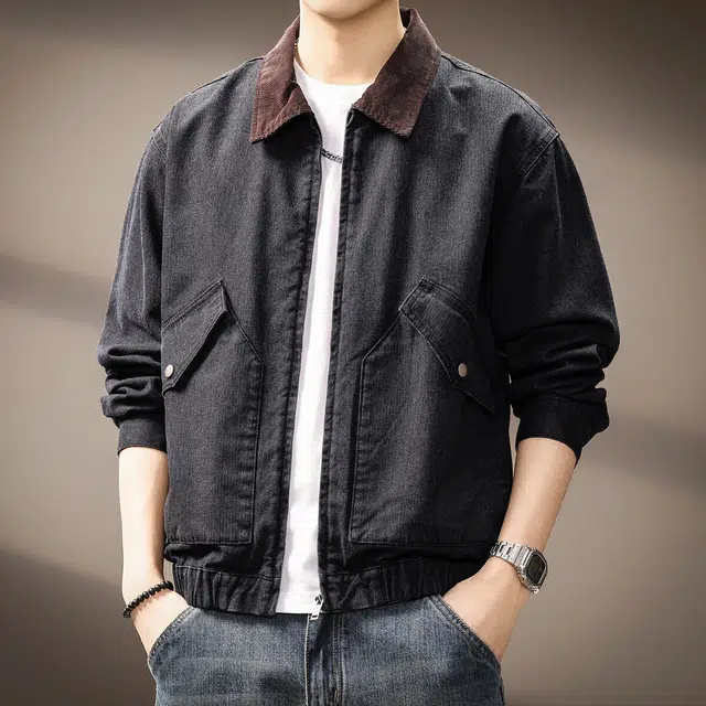 贵色 美式复古阿美咔叽风潮牌水洗做旧工艺翻领外户外出行穿搭拼接口袋设计休闲工装上衣夹克 男女同款