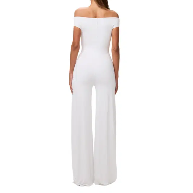 NAKED WARDROBE Smooth Off-Shoulder Wide Leg Jumpsuit