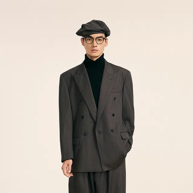 速写 休闲绵羊毛双排扣长袖西装 男款