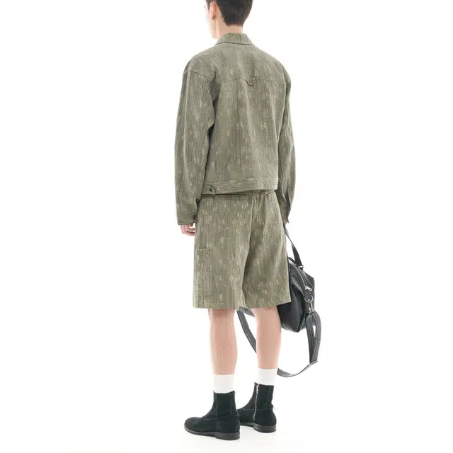 BESLOW WASHED LINEN JACQUARD WORK SHORTS