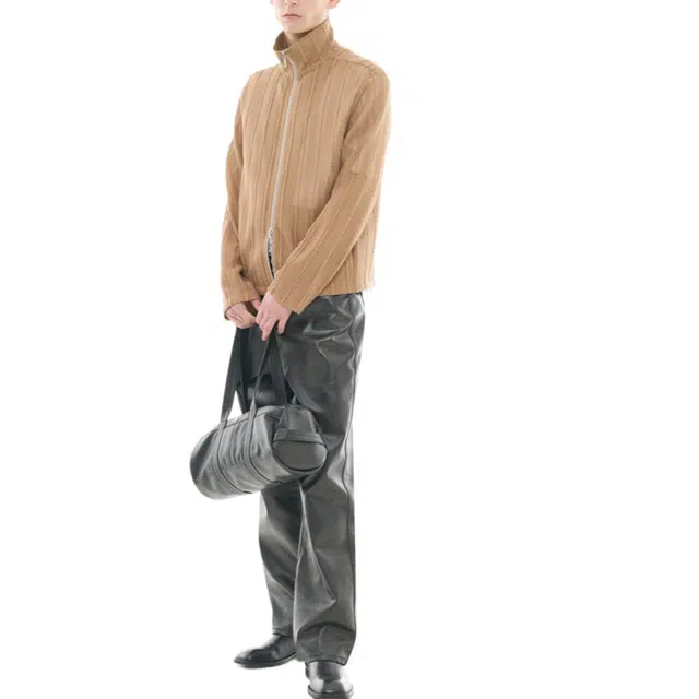 BESLOW SEE-THROUGH JACQUARD HIGH NECK ZIP-UP