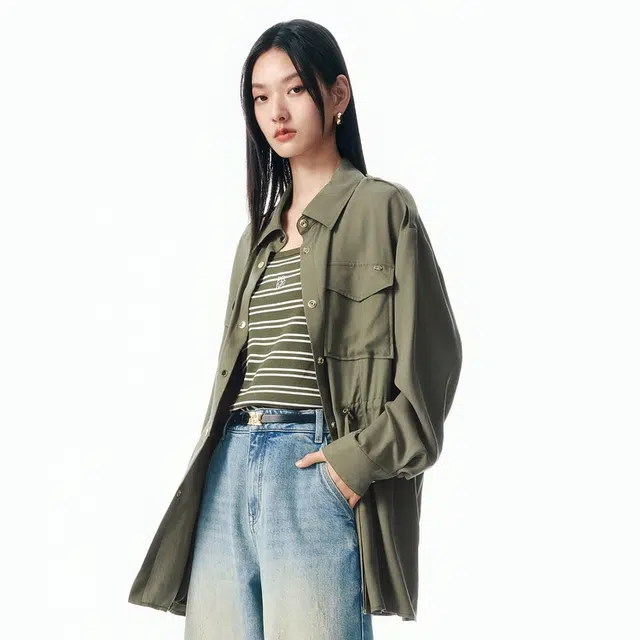 太平鸟 时尚休闲可收腰工装风衬衫式通勤顺滑外套 女款