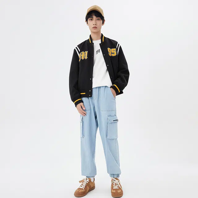 美特斯邦威 拼接撞色字母印花休闲棒球服 男款